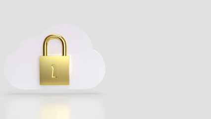 The White cloud and Gold lock for Technology Security concept 3d Rendering.