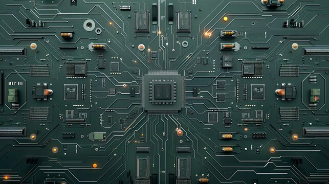 Complex circuit board with central processor - Powered by Adobe
