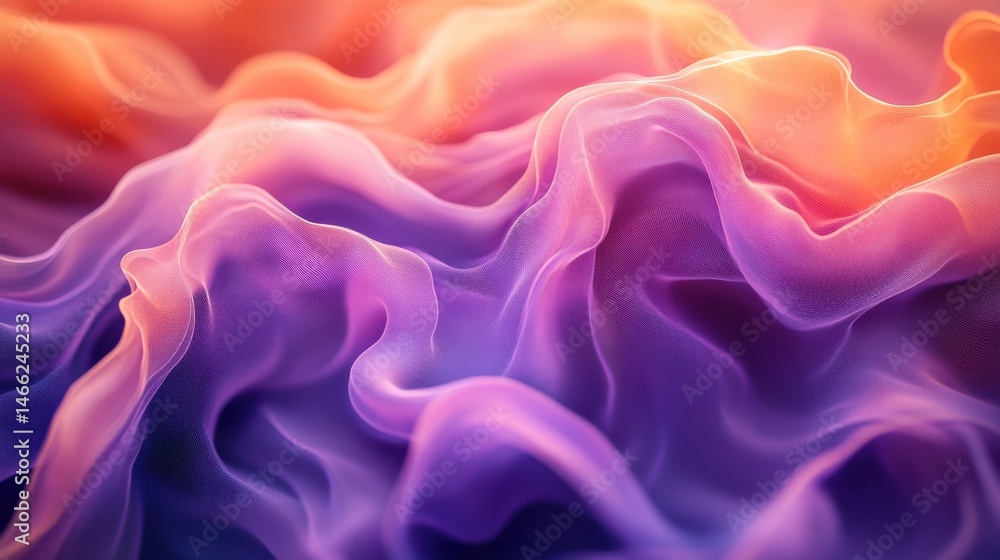 Poster ultra-realistic close-up of a blurred gradient background blending purple and orange hues, with a sm