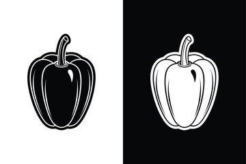 Bell Pepper Vegetable Icon. Simple Black and White Design Concept