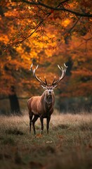 Autumn Majesty: Red Deer in Golden Forest
