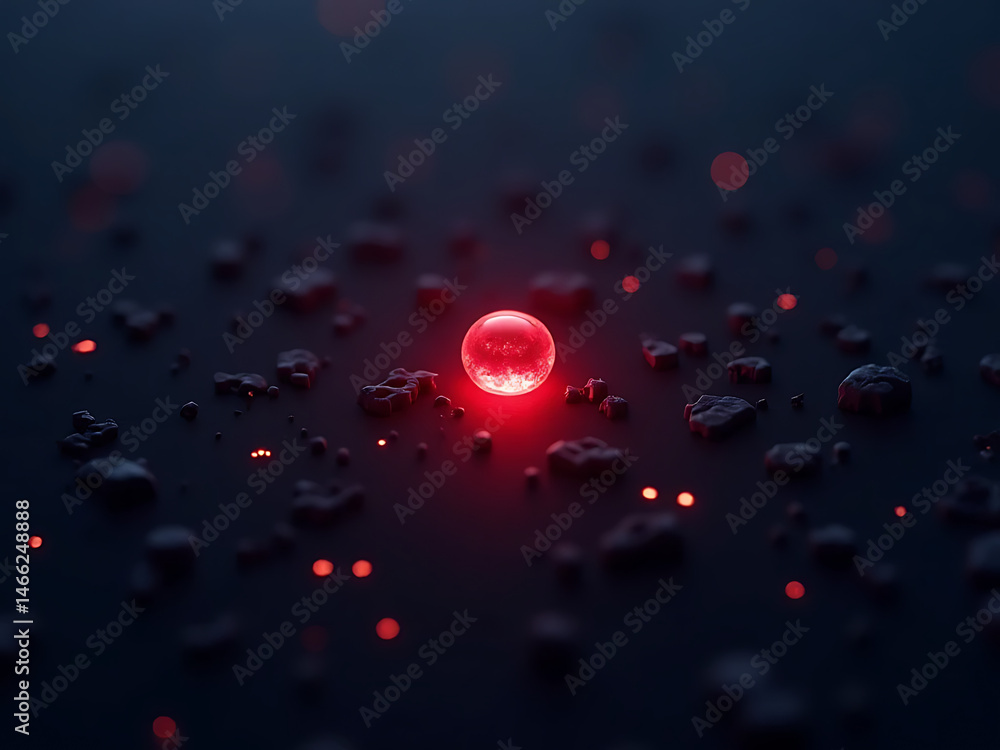 Aufkleber glowing red sphere dark background macro photography abstract environment close-up view illumination