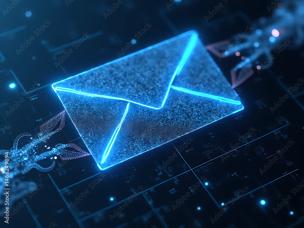 Poster digital email communication virtual environment 3d animation futuristic design abstract viewpoint