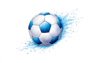 Soccer Ball Splash - A watercolor illustration of a soccer ball with water splashing behind it. Perfect for sports, fitness, or summer themes