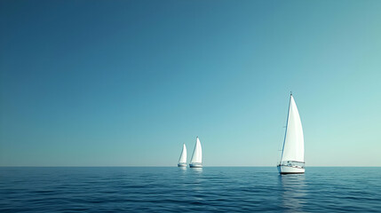 Obraz premium Three Sailboats On Calm Blue Ocean