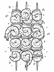 Shish Kebab Line Art Simple and Clean Illustration.eps