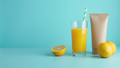 Lemonade in mason jar with lemon and mint juss..