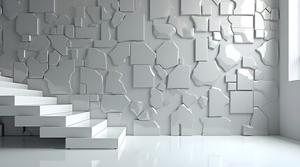 Modern Staircase and Sculptural Wall in a White Interior