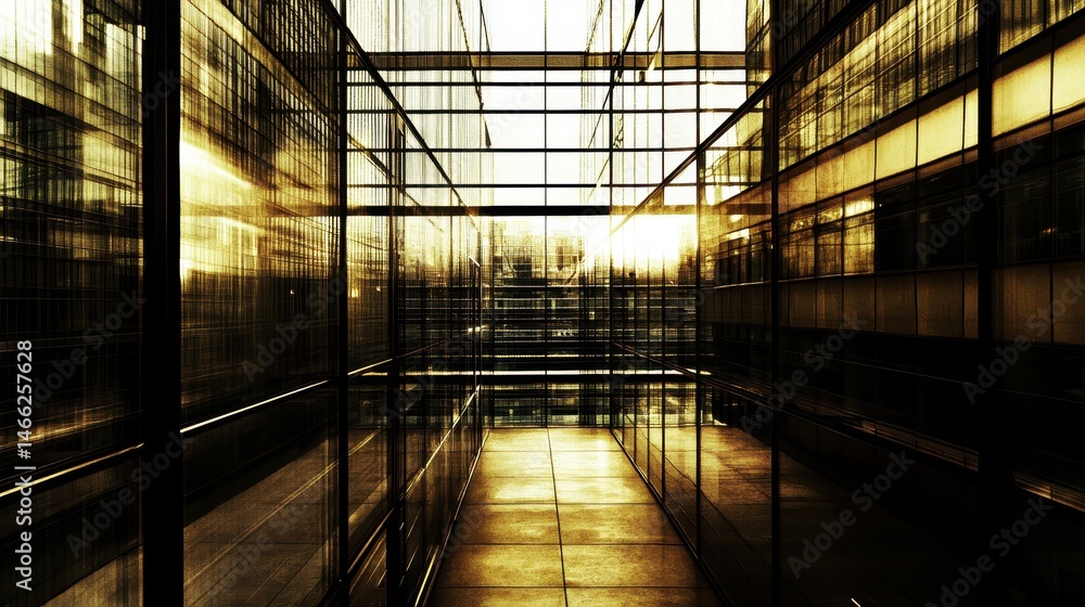 Poster geometric architecture hallway modern building interior with light and shadow creates striking visua