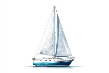Watercolor Sailboat : Serenity on the Sea - A serene watercolor painting of a sailboat, symbolizing freedom, adventure, exploration, tranquility, and escape