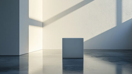 Obraz premium minimalistic white cube in bright, empty room with shadows
