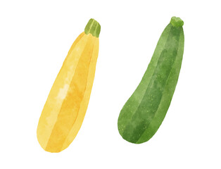 Hand-Painted Zucchini Set – Green and Yellow, Isolated on White