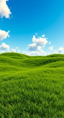 Fototapeta premium Vibrant Green Hills, Sunlit Meadow Serenity