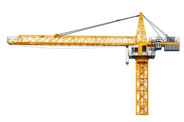 Yellow Construction Crane Isolated - A large yellow construction crane is shown against a white background. It is a powerful piece of machinery used in construction projects
