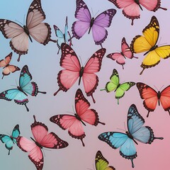Obraz premium Colorful Butterfly Swarm, Pastel Background