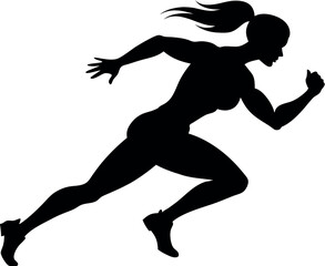 Silhouette of Female Athlete Sprinting | Dynamic Running Pose | Fitness & Sports Illustration