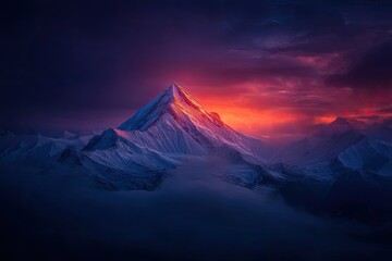 Majestic Peak Bathed in Twilight's Glow A Serene Mountain Vista at Sunset
