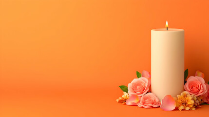 Funeral memorabilia, a card of sympathy and condolence, a death notice, and a white candle adorned with rose petals