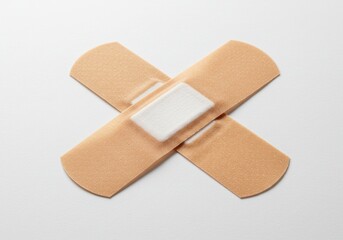Two adhesive bandages crossed isolated on white background