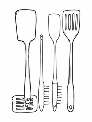 spatula line art detailed sketch of kitchen accessory.eps