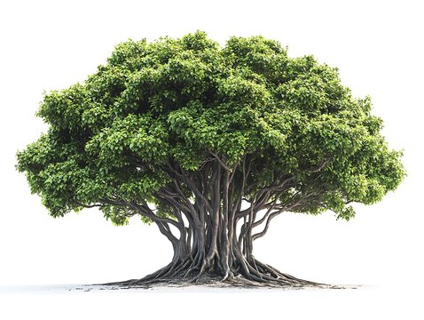 Majestic Banyan Tree: A flourishing banyan tree stands tall, its intricate network of roots and branches forming a stunning display of natural architecture.