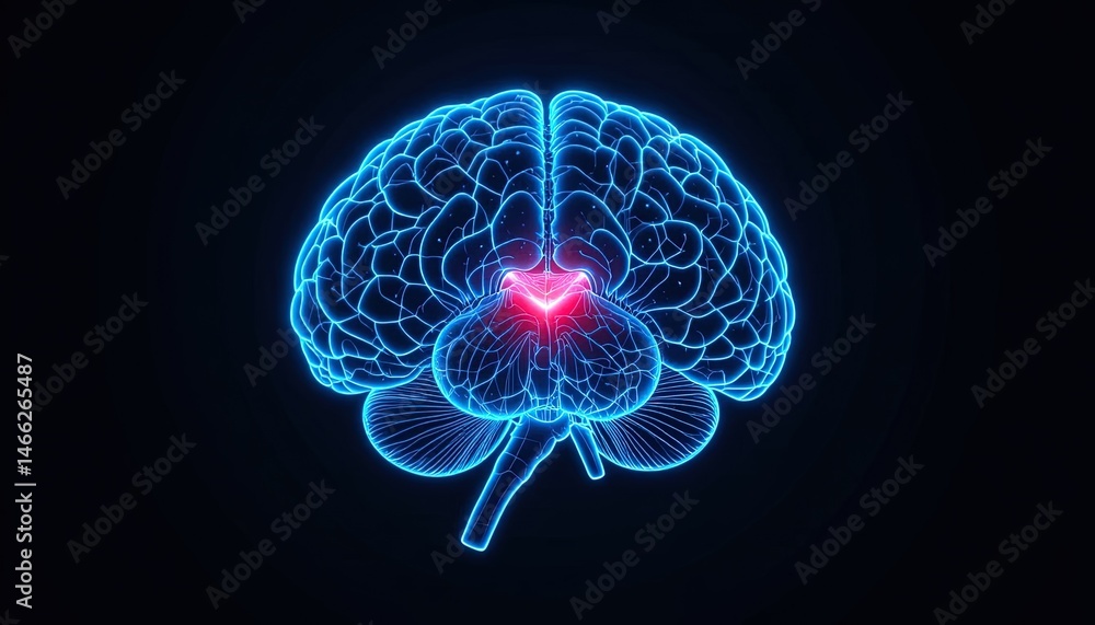 Poster digital illustration of a highlighted brain structure.