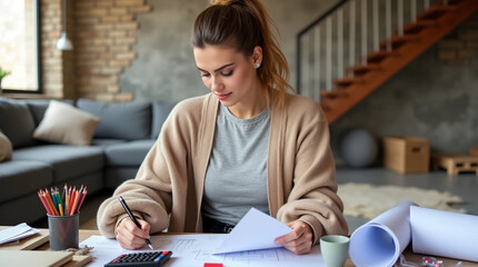 young woman working on tablet computer