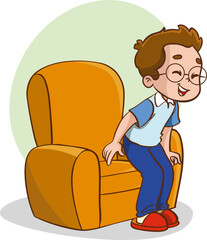 cute kid sitting or standing up on the chair vector illustration