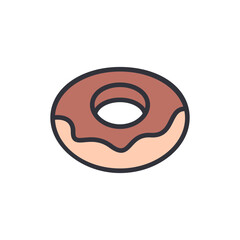 Delicious brown glazed donut on a White Background, simple vector design