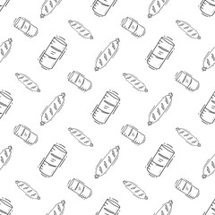 food pattern. fast food seamless pattern. doodle food and beverage seamless pattern. food background