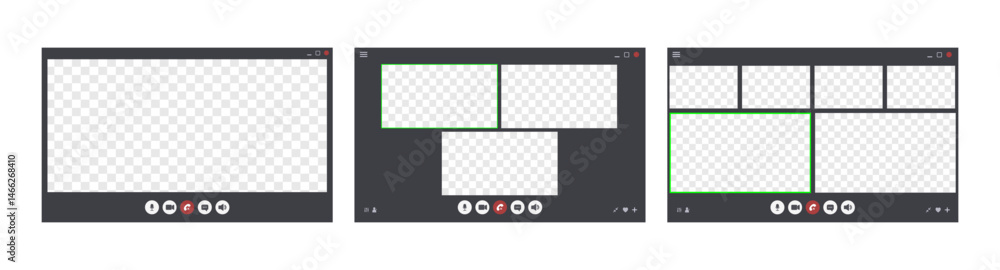 Aufkleber videocall interface. online business webinar chat. set of user video call windows. virtual meeting s