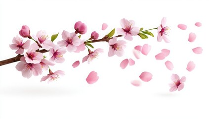 Naklejka premium Cherry blossom petals flying, isolated on a white background