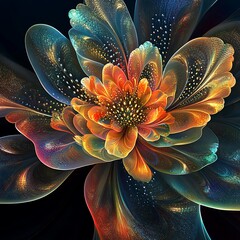 Abstract digital artwork of a glowing flower with radiant colors