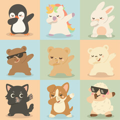 Dabbing animals dancing cartoon set