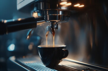 Industrial espresso machine in action, drawing a velvety double shot. The image evokes mornings, rituals, and the culture of quality brews.


