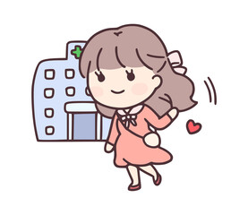 Womam Walking in Front of Building