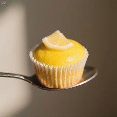 Lemon Cupcake on a Spoon: A Closeup Still Life
