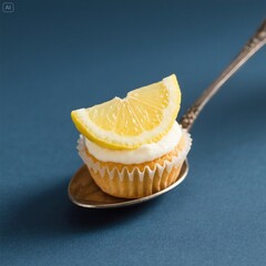 Lemon Cupcake on a Spoon: A Closeup Still Life
