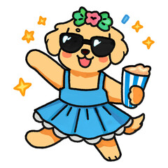 Summer Puppy in Sunglasses with Juice