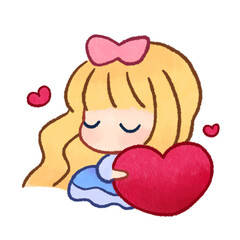 Blonde Girl Sleeping with Heart Pillow