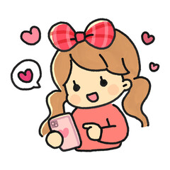 Girl Texting on Smartphone with Hearts