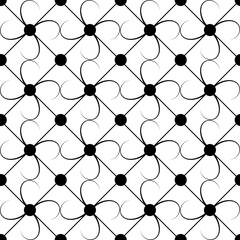 Black polka dot and wave line seamless pattern