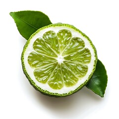 Close up of a cut bergamot fruit with fresh green color