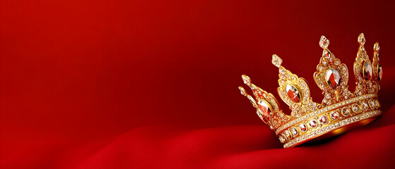 Obraz premium Golden Crown On Red Velvet Fabric Background