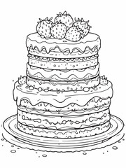 Vanilla Strawberry Cake Line Art Design Ideas.eps