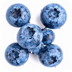 Blueberries with Water Droplets on Isolated Background