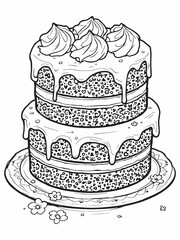 velvet cake line art delicious pastry outline.eps