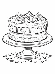 velvet cake line art simple dessert drawing.eps