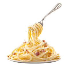 Delicious Spaghetti Carbonara on a Fork and Plate