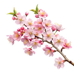 Naklejka premium Cherry Blossom Branch Horizontal: A horizontal cherry blossom branch in bloom, soft pink and brown, transparent PNG